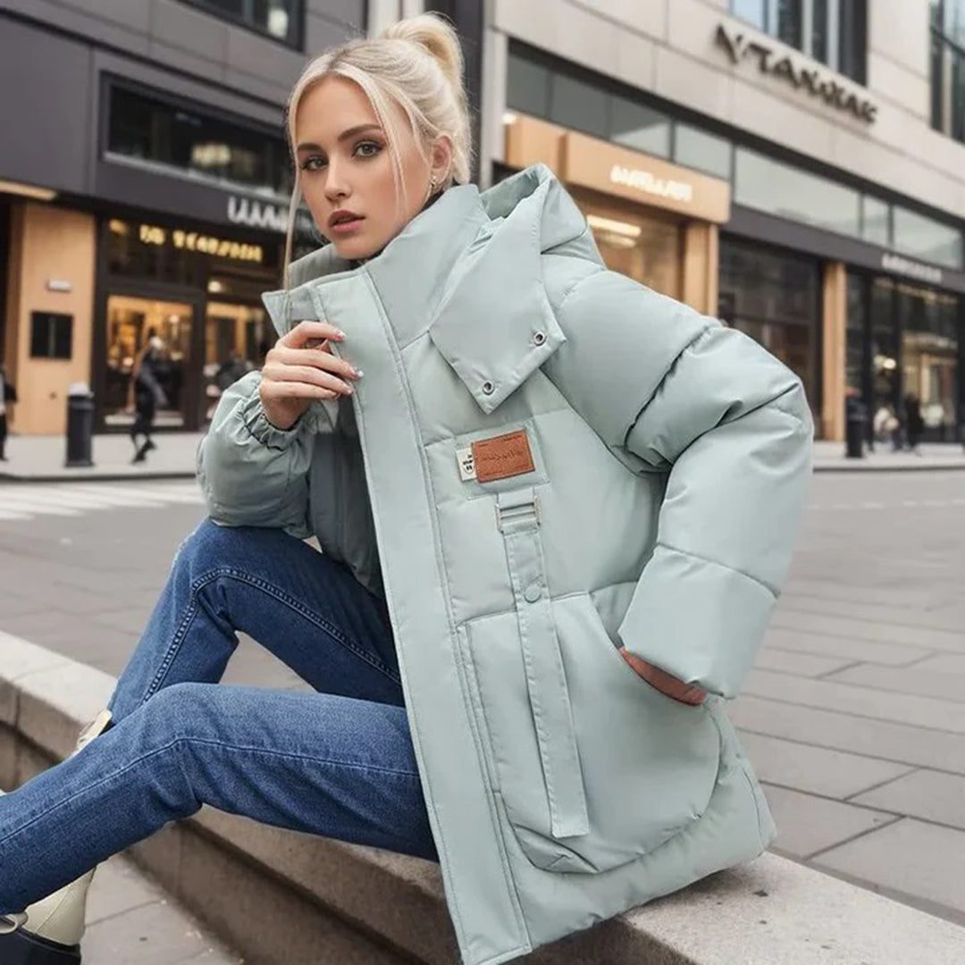 Hooded Quilted Puffer Winter Jacket for Women - Mint Green