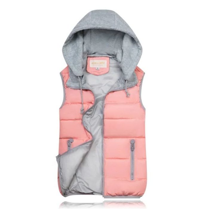 Hooded Quilted Vest for Women - Light Pink