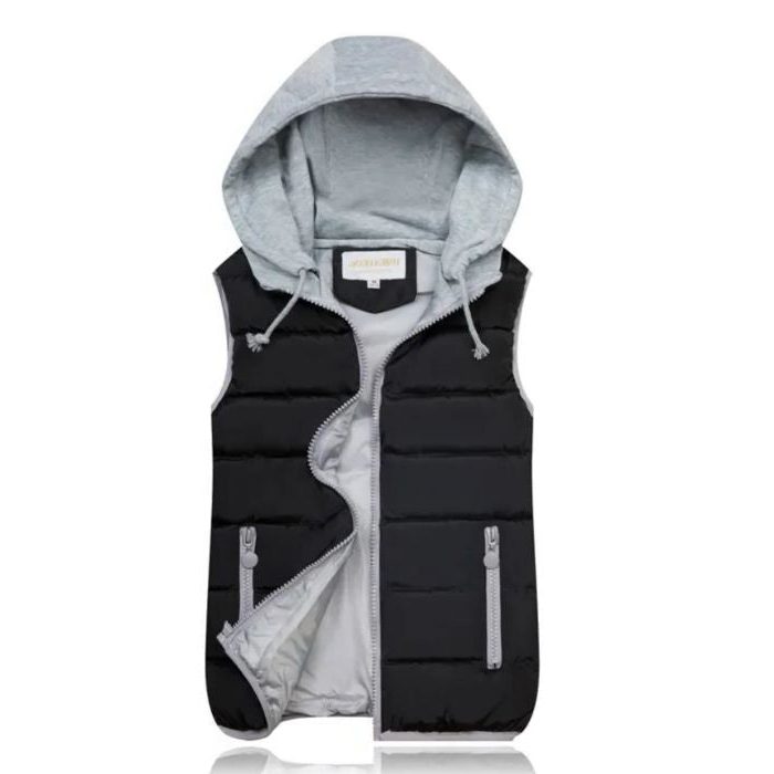 Hooded Quilted Vest for Women - Black