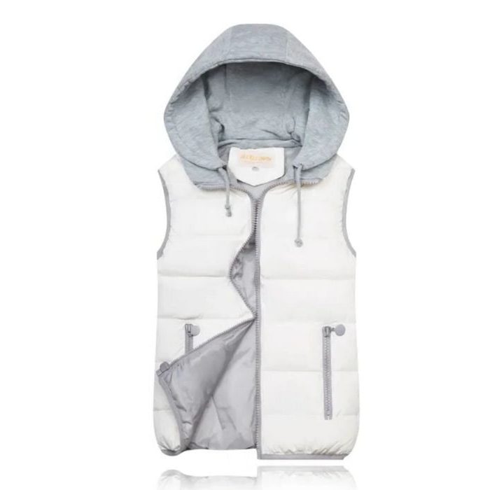 Hooded Quilted Vest for Women - White