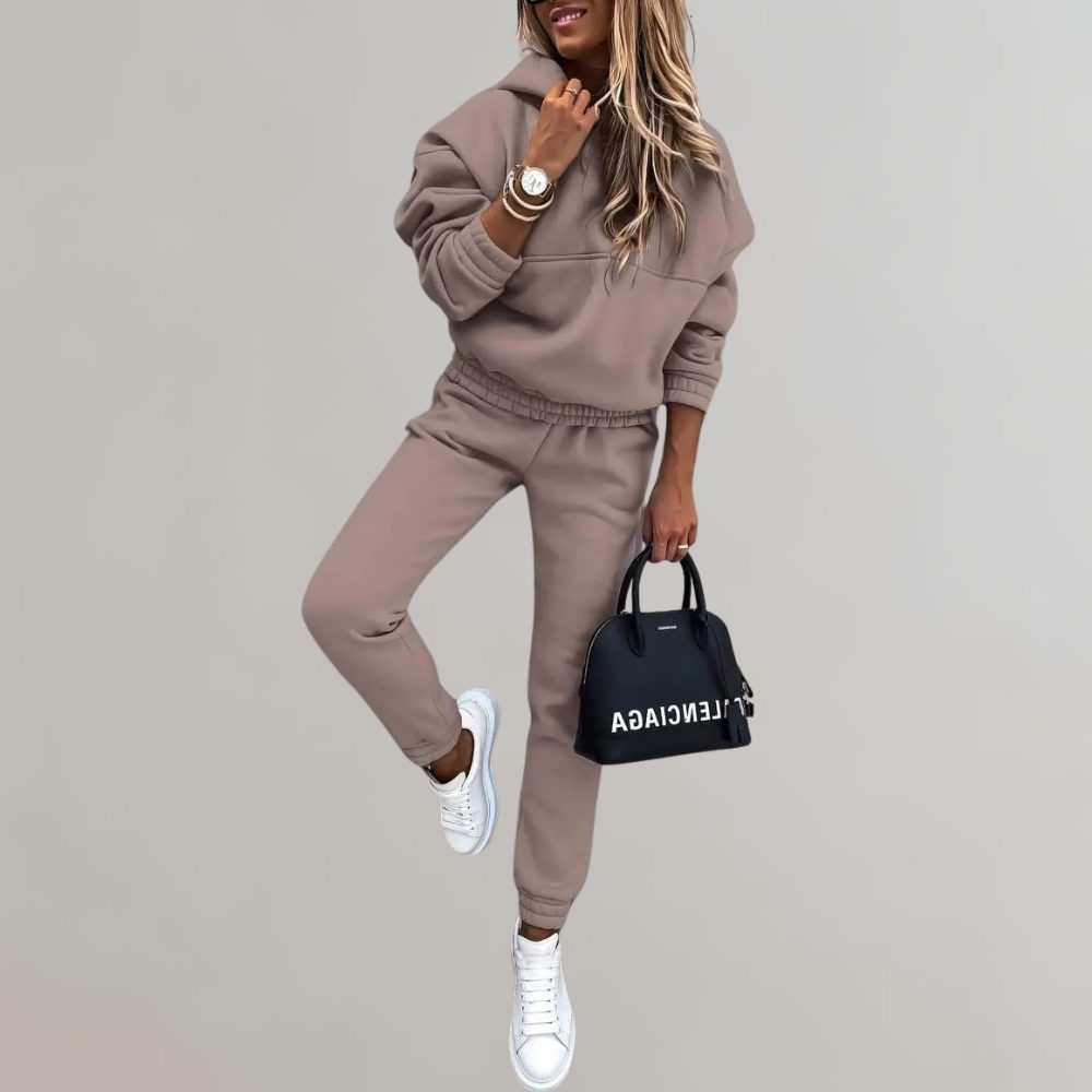Hooded Retro Tracksuit Set for Women - Brown