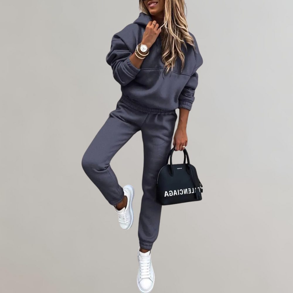 Hooded Retro Tracksuit Set for Women - Charcoal
