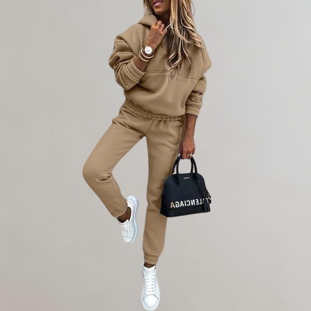 Hooded Retro Tracksuit Set for Women - Khaki