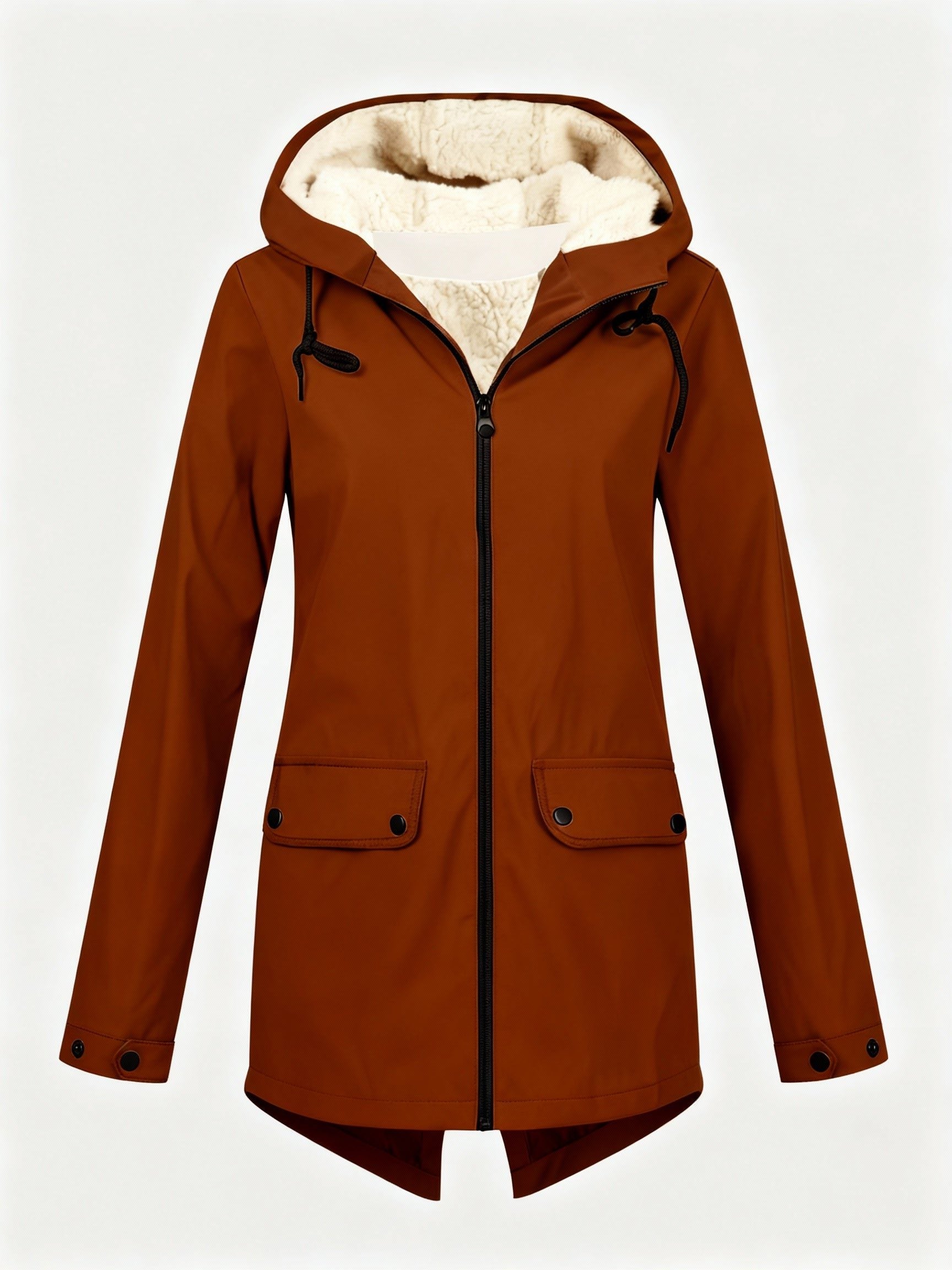 Hooded Sherpa-Lined Parka Jacket for Women - Brown