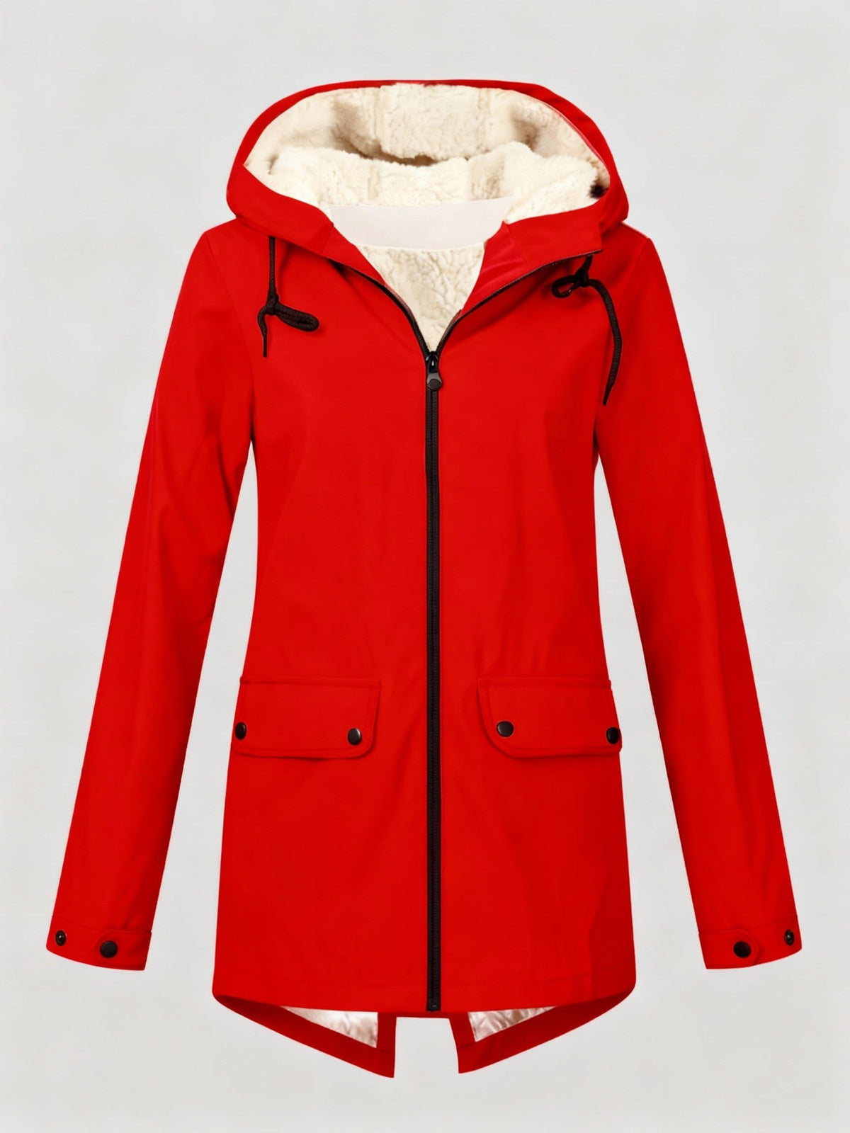 Hooded Sherpa-Lined Parka Jacket for Women - Red