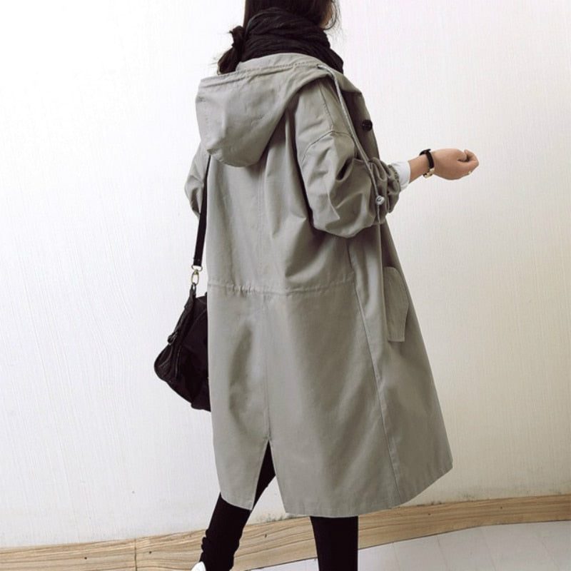 Hooded Trench Coat with Belt for Women