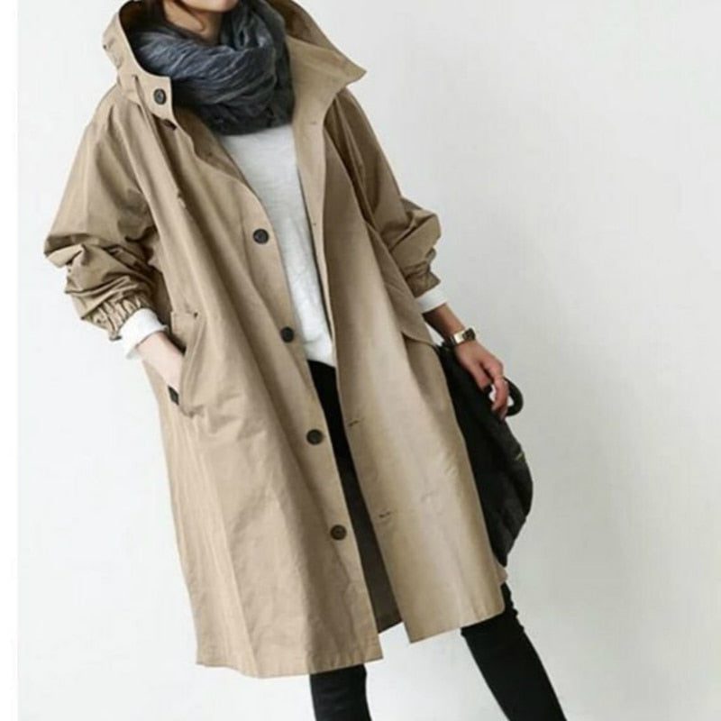 Hooded Trench Coat with Belt for Women