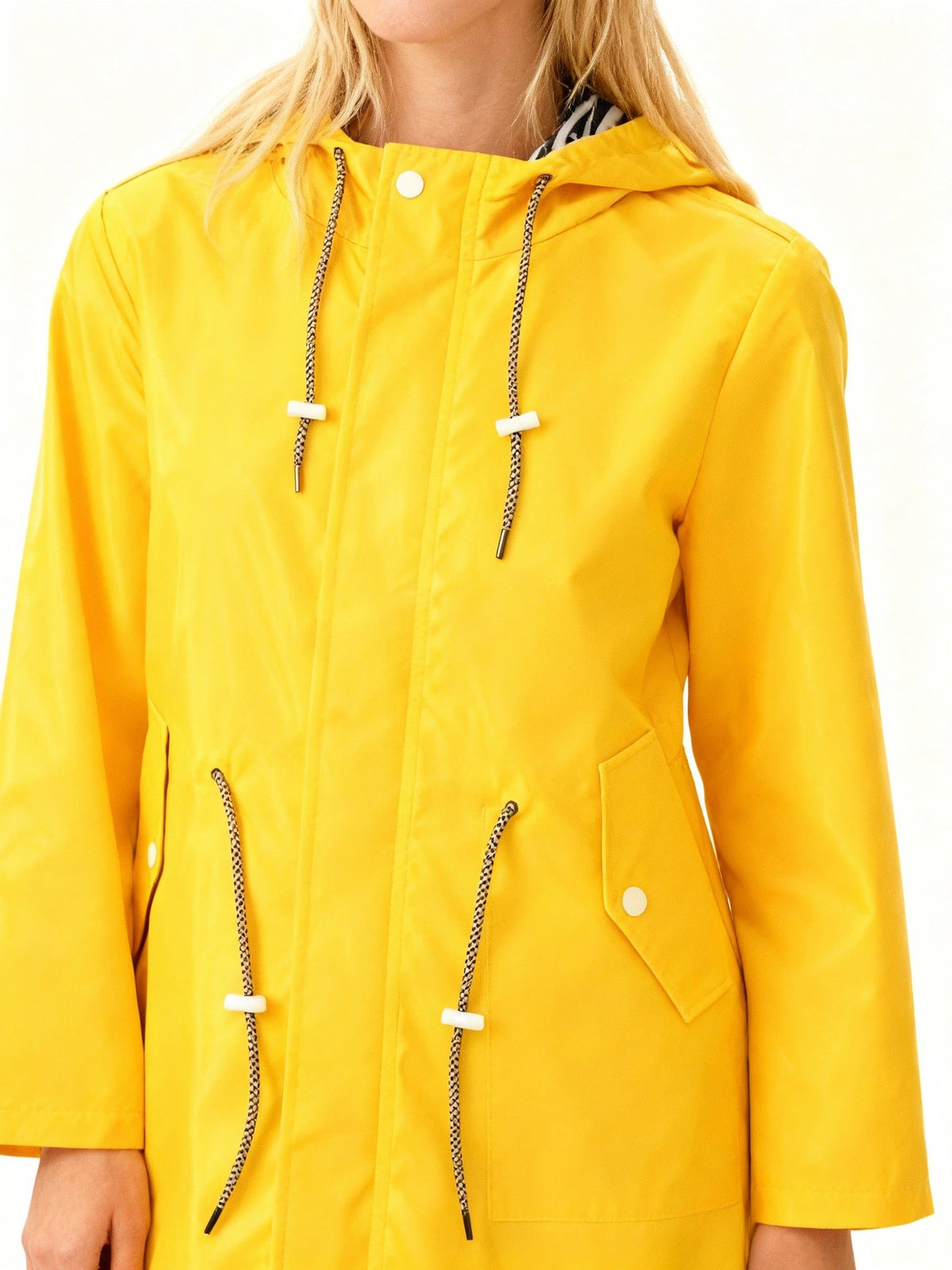 Hooded Waterproof Long Jacket with Drawstring Waist for Women - View 2