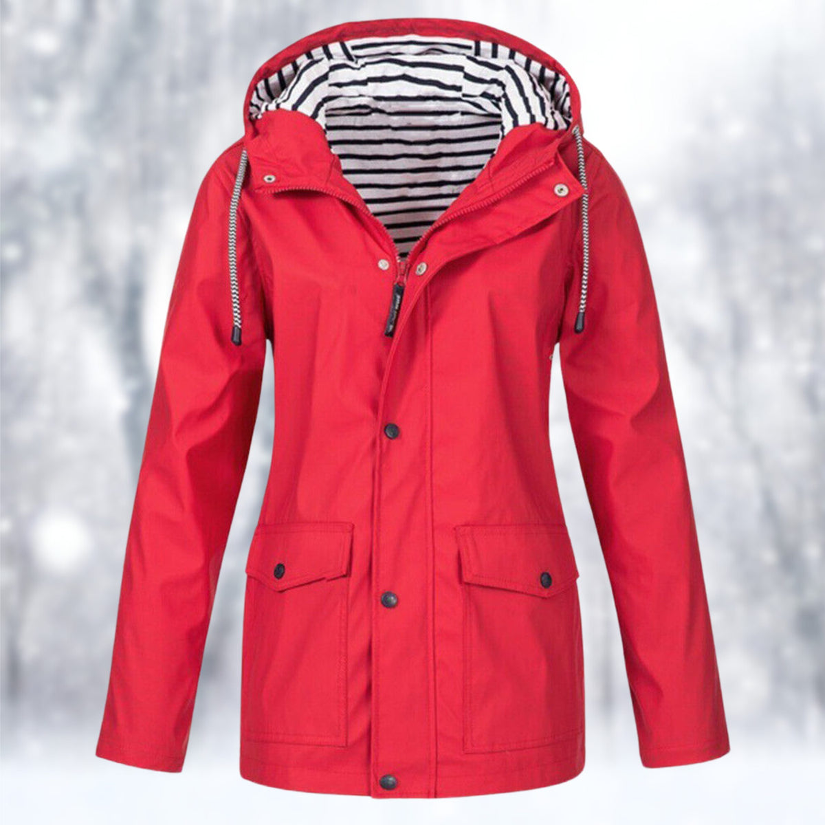 Hooded Waterproof Long Raincoat for Women - Red