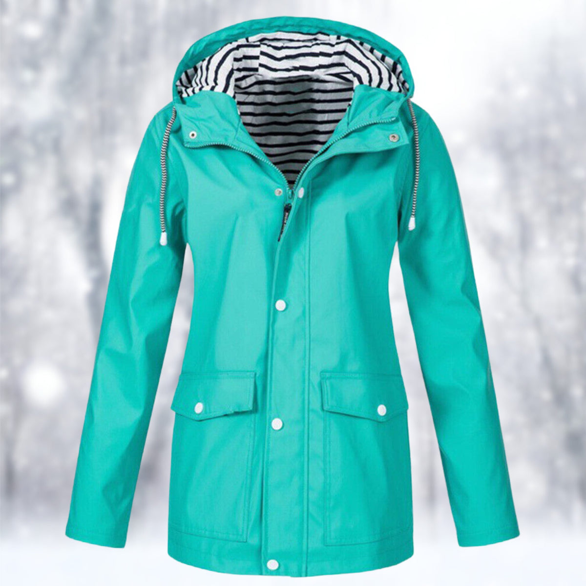 Hooded Waterproof Raincoat for Women - Turquoise