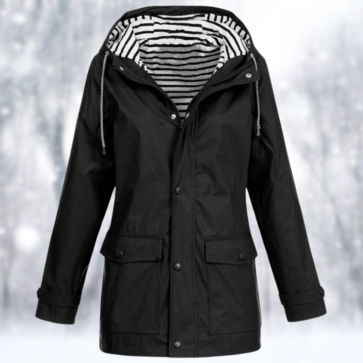 Hooded Waterproof Raincoat for Women - Black