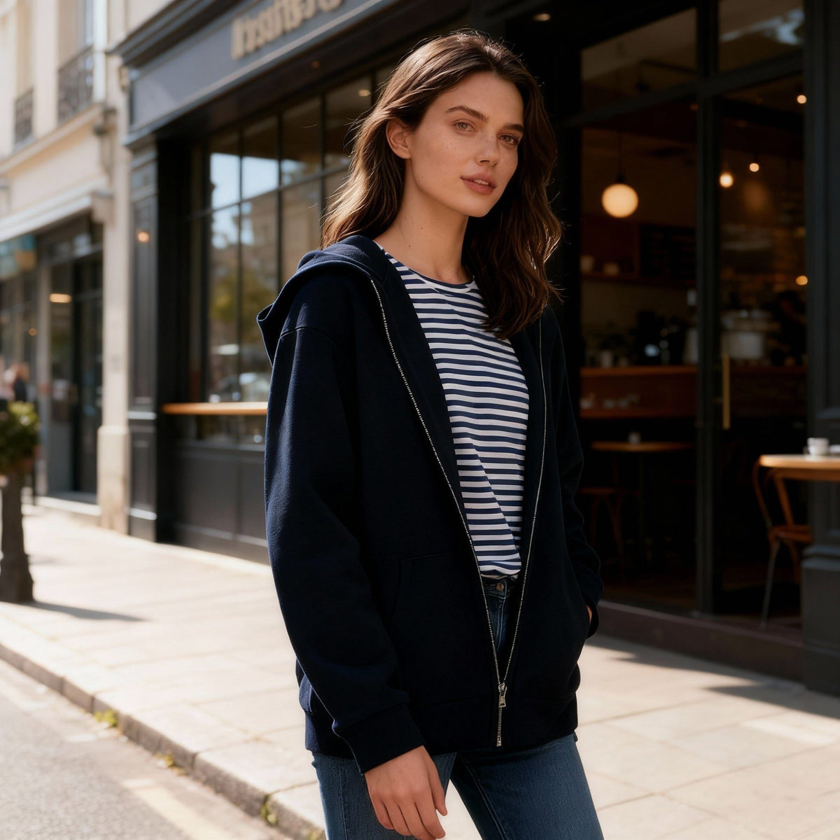 Hooded Zip-Up Sweatshirt Jacket for Women