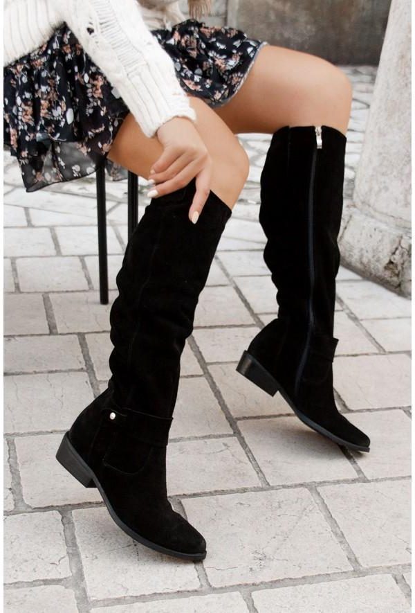 Knee High Suede Winter Boots for Women - Black
