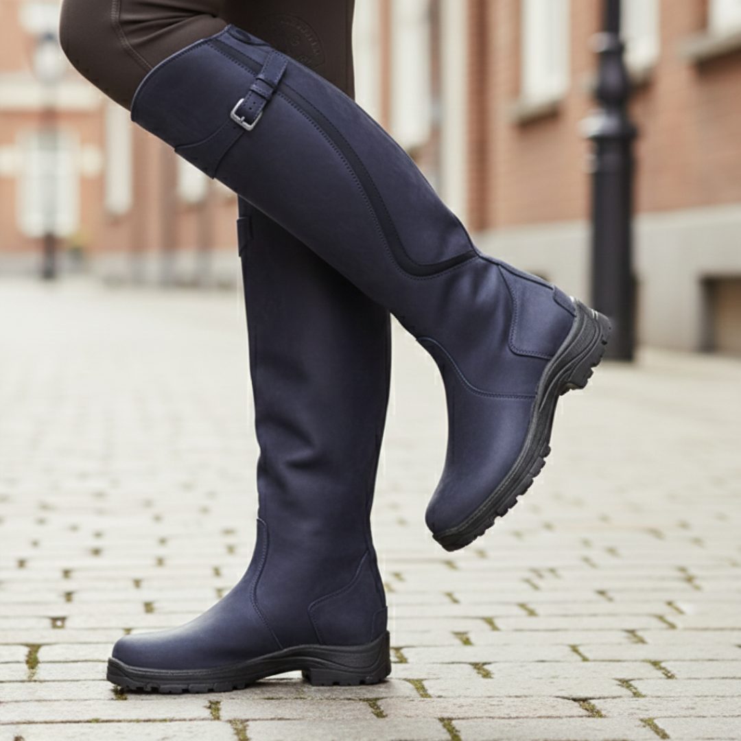 Knee High Vegan Leather Boots with Ankle Strap for Women