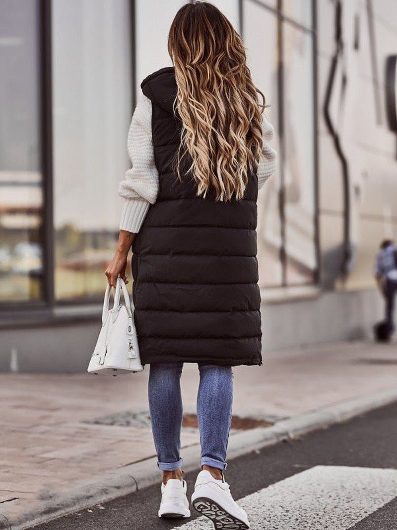 Knee-Length Quilted Puffer Vest for Women - View 2