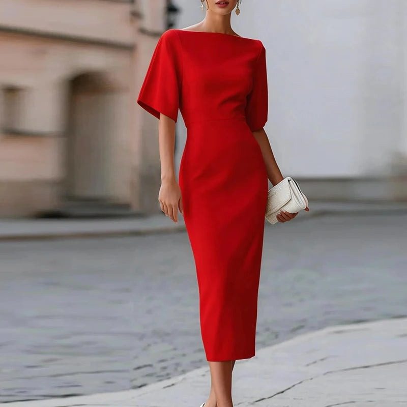 Knit Cocktail Midi Dress for Women - Black