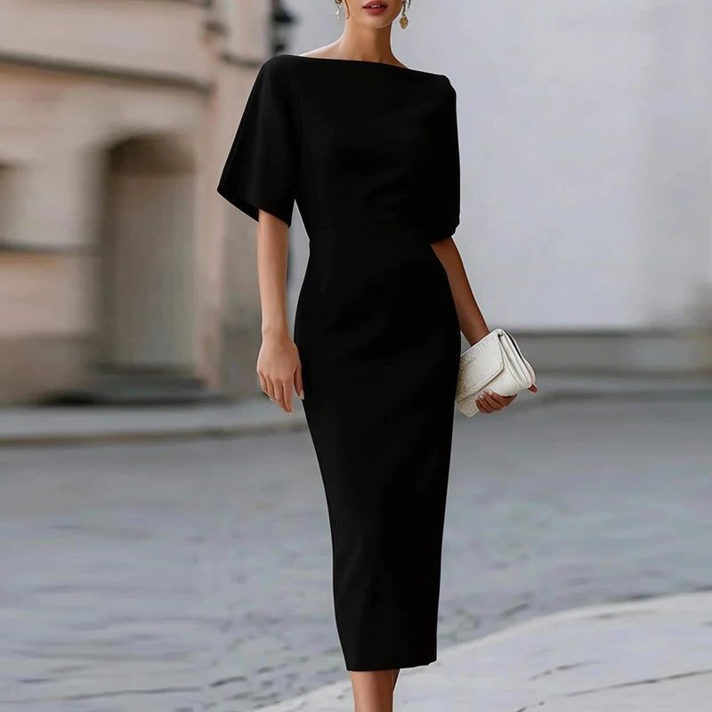 Knit Cocktail Midi Dress for Women - Red