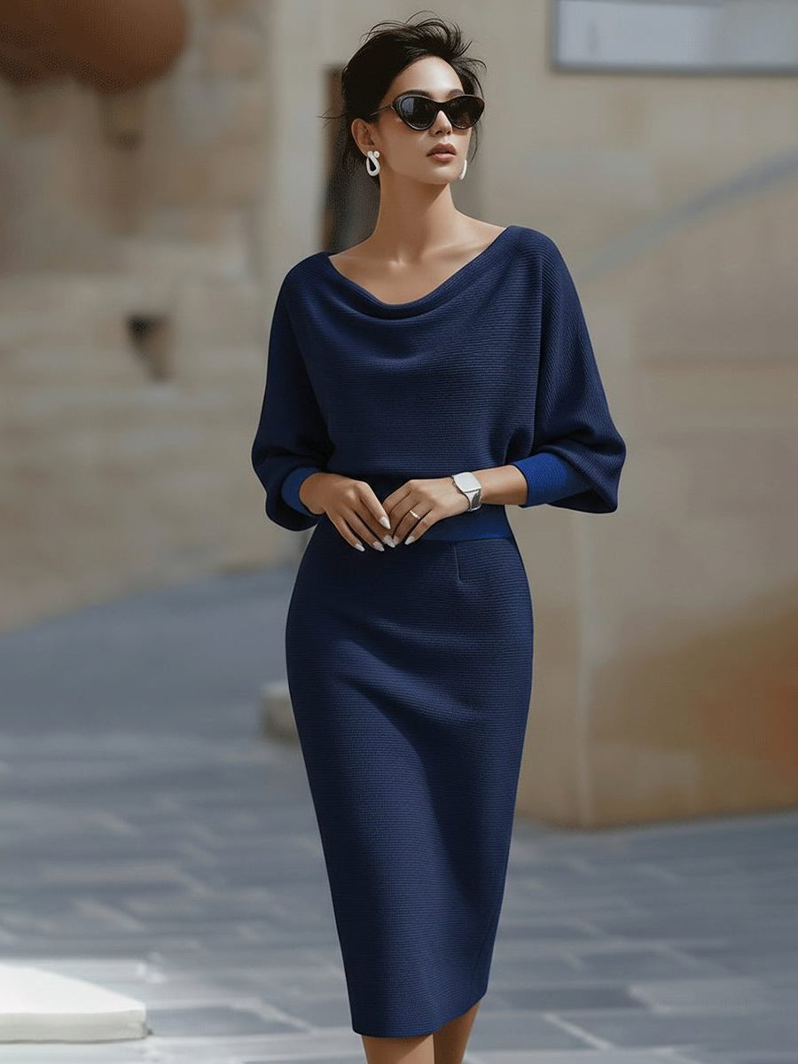 Knit Cowl Neck Midi Dress for Women - View 12