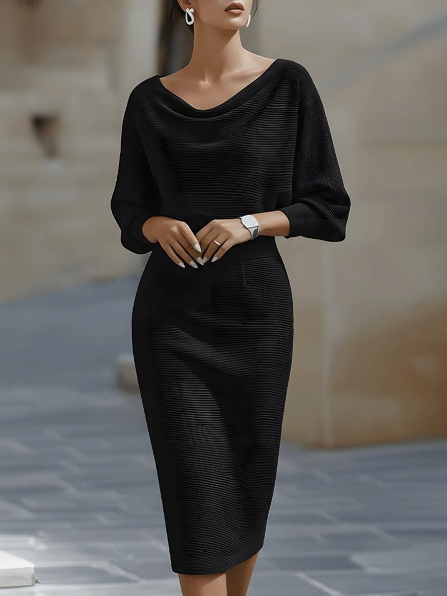 Knit Cowl Neck Midi Dress for Women - View 2