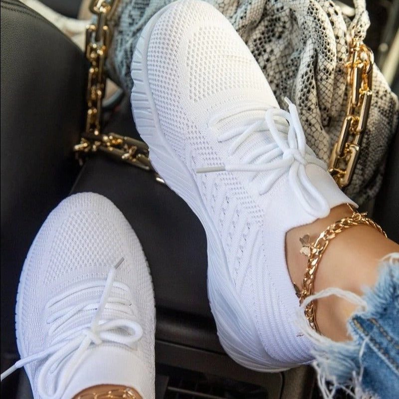 Knit Platform Sneakers with Lace-Up for Women