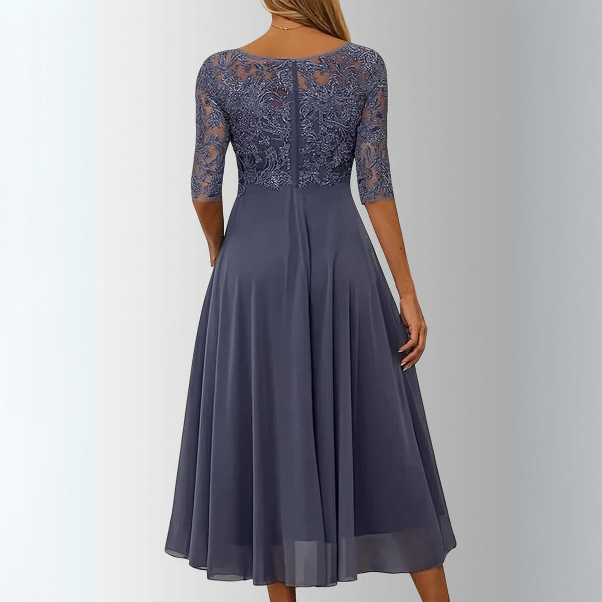 Lace A-Line Midi Dress with Three-Quarter Sleeves for Women - View 6