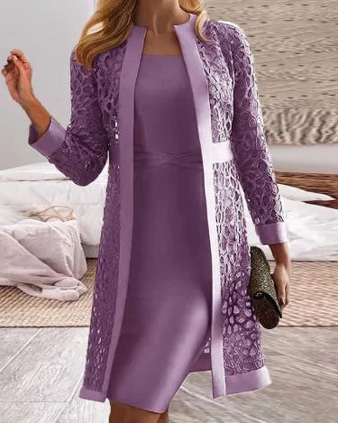 Lace Knit Cardigan and Dress Set for Women