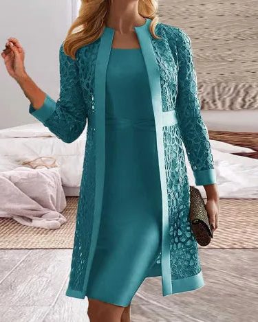 Lace Knit Cardigan and Dress Set for Women