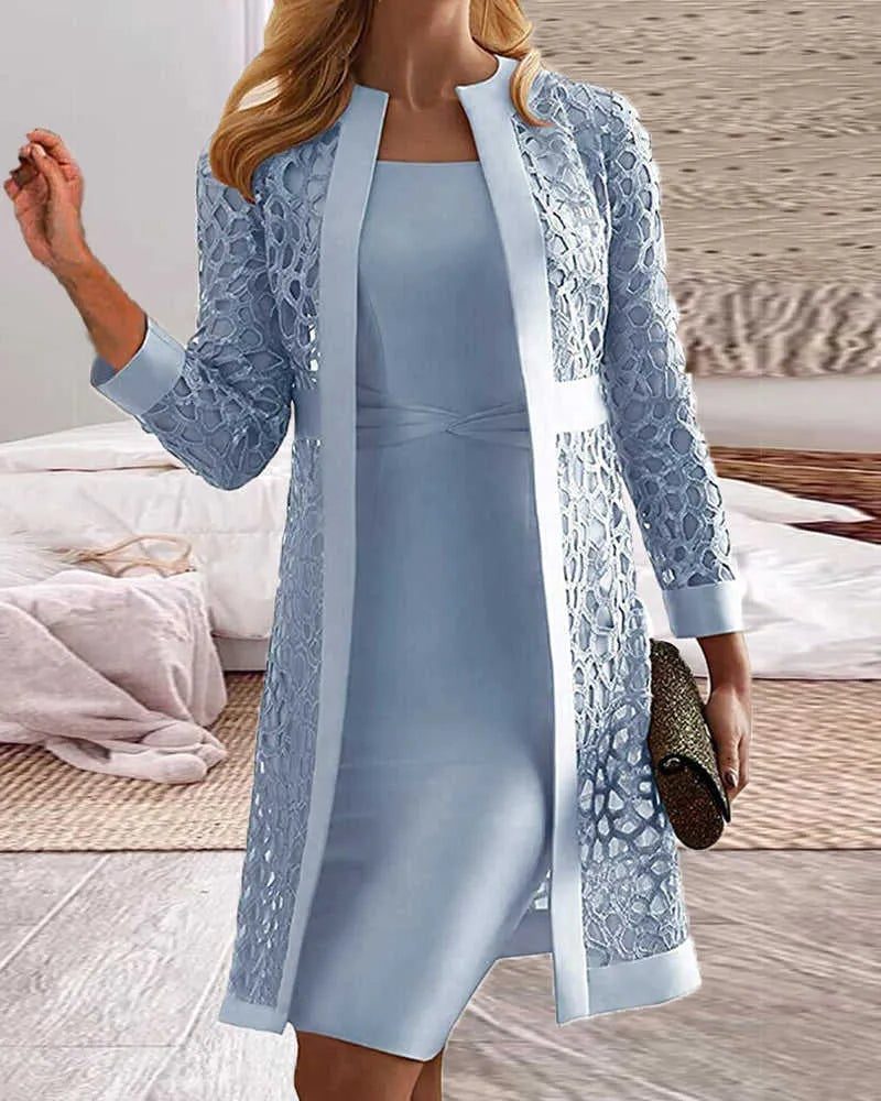 Lace Knit Cardigan and Dress Set for Women