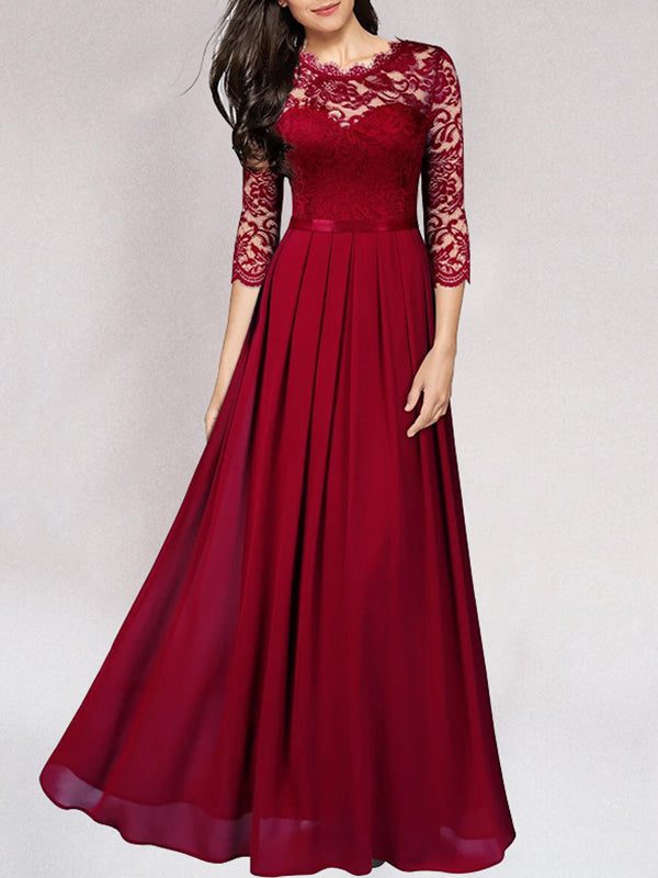 Lace Three Quarter Sleeve Maxi Dress for Women