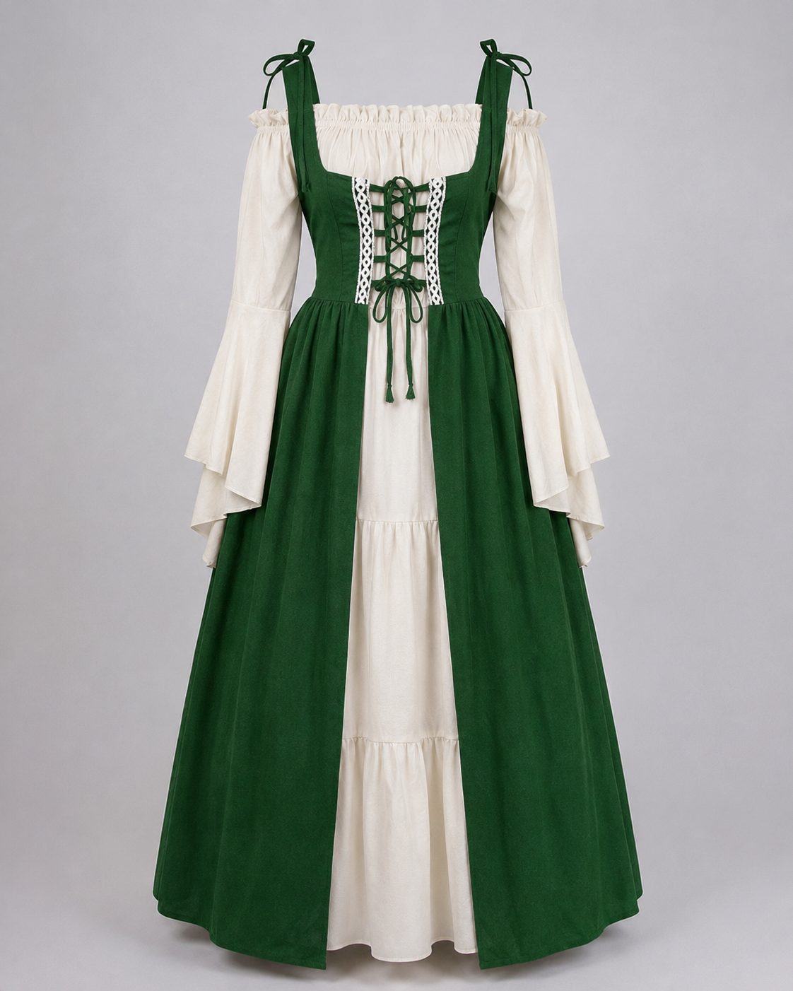 Lace-Up A-Line Maxi Dress for Women - Green