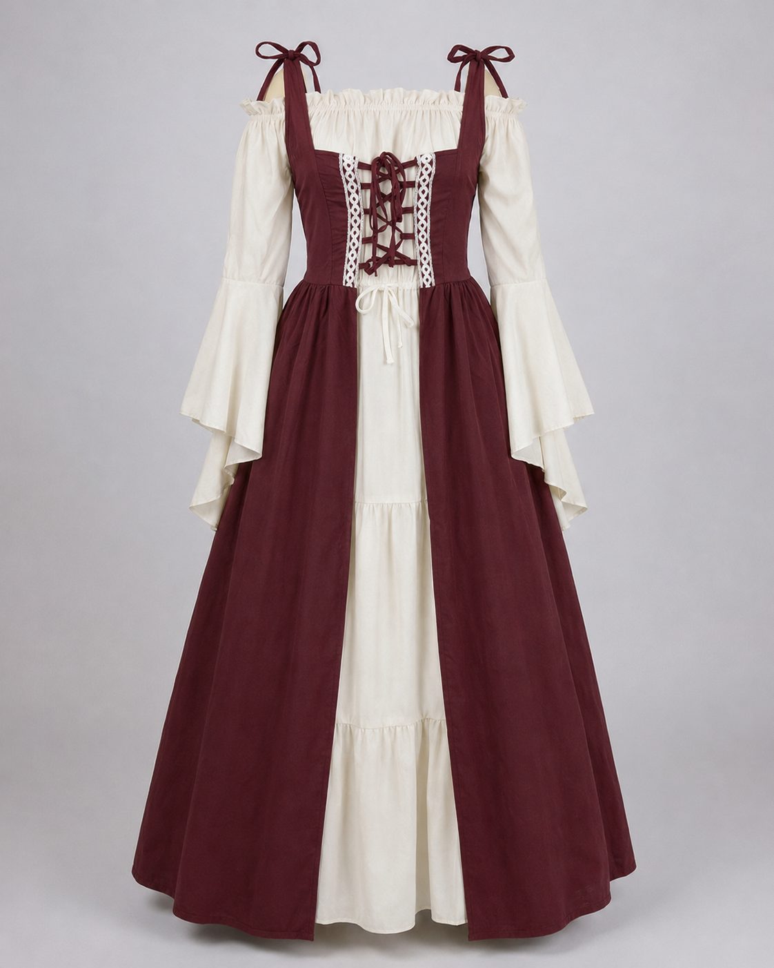 Lace-Up A-Line Maxi Dress for Women - Wine Red