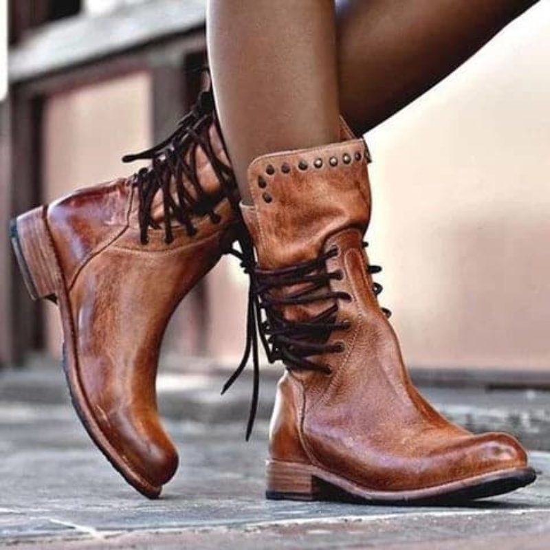 Lace-Up Ankle Boots for Women - Brown