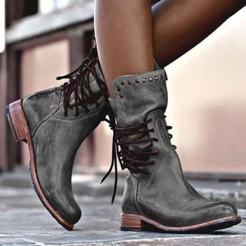 Lace-Up Ankle Boots for Women - Gray
