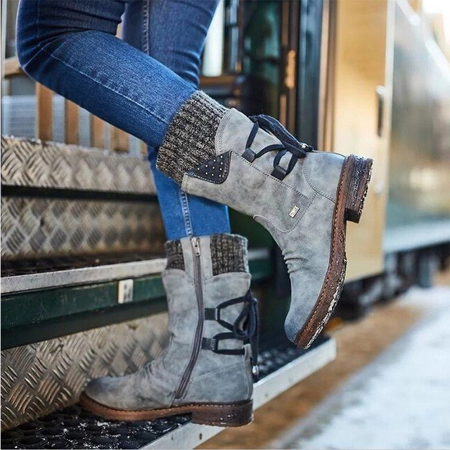 Lace-Up Ankle Boots for Women - Gray