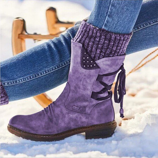 Lace-Up Ankle Boots for Women - Purple