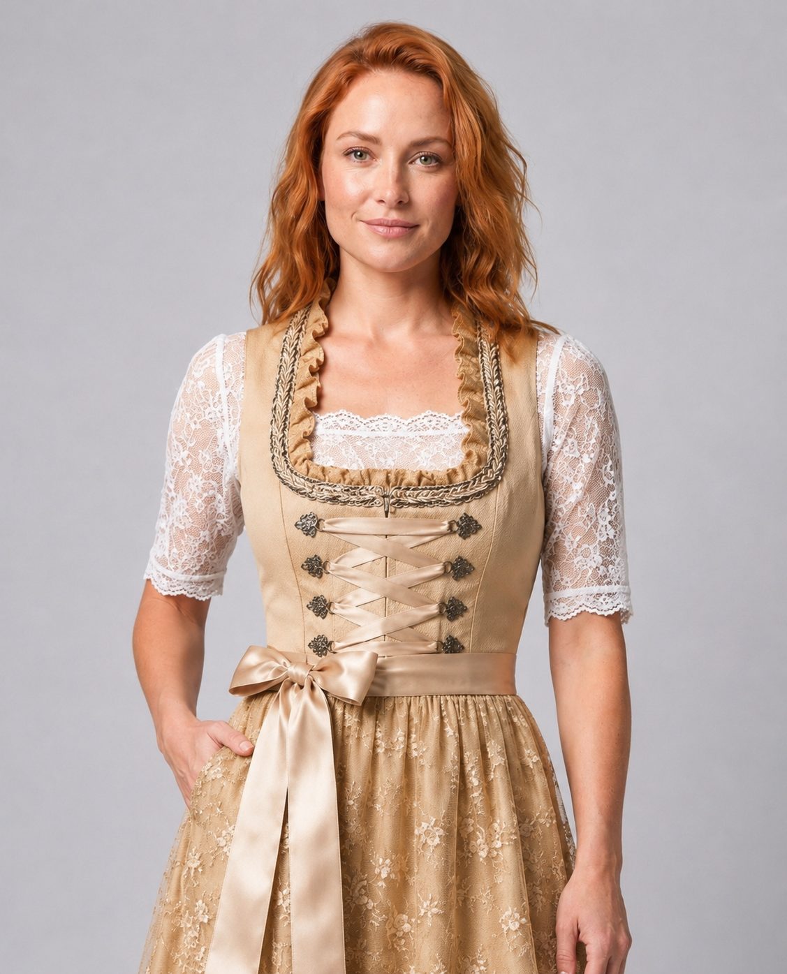Lace-Up Corset Dirndl Dress with Lace Blouse for Women - View 3