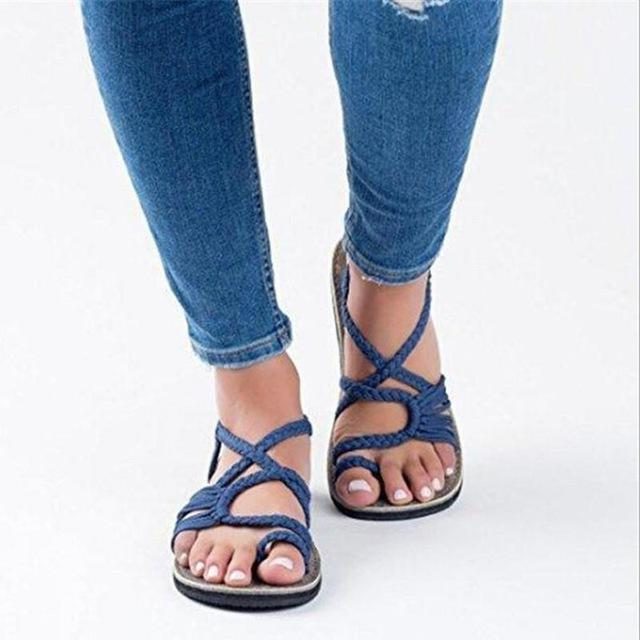 Lace-Up Flat Sandals for Women - Blue