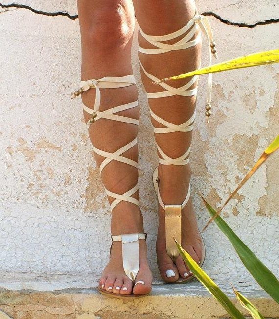 Lace-Up Gladiator Sandals for Women - Gold
