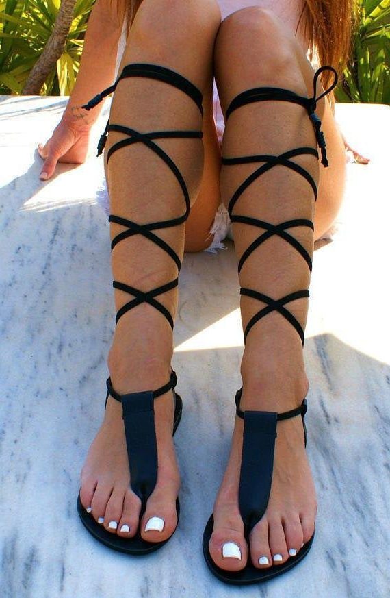 Lace-Up Gladiator Sandals for Women - Black