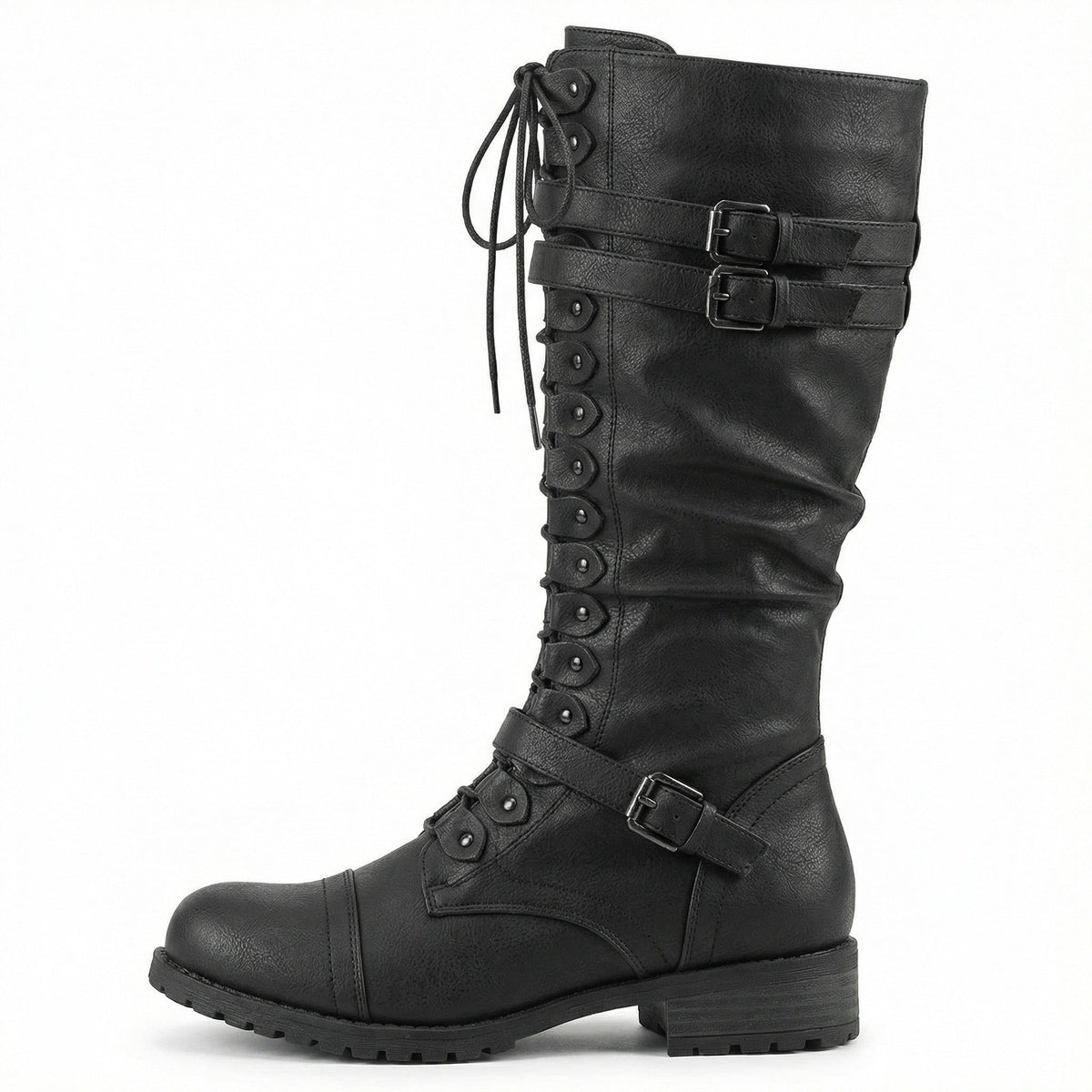Lace-Up Knee High Boots for Women - Black