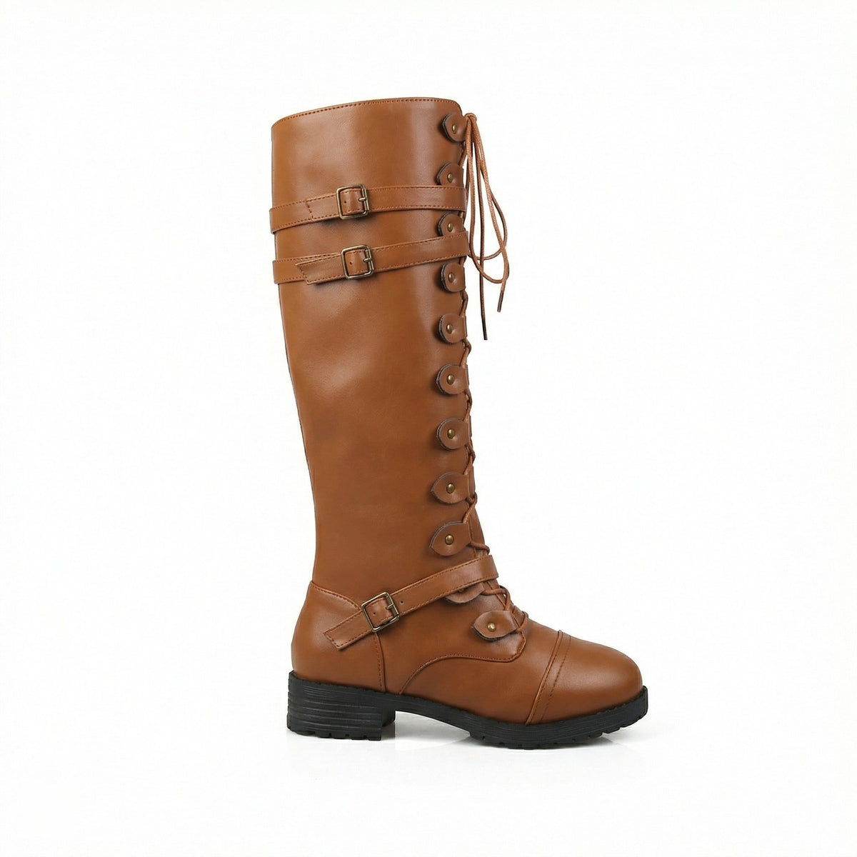 Lace-Up Knee High Boots for Women - Yellow