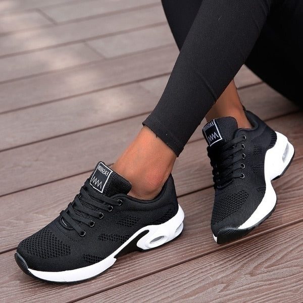 Lace-Up Mesh Athletic Sneakers for Women - Black