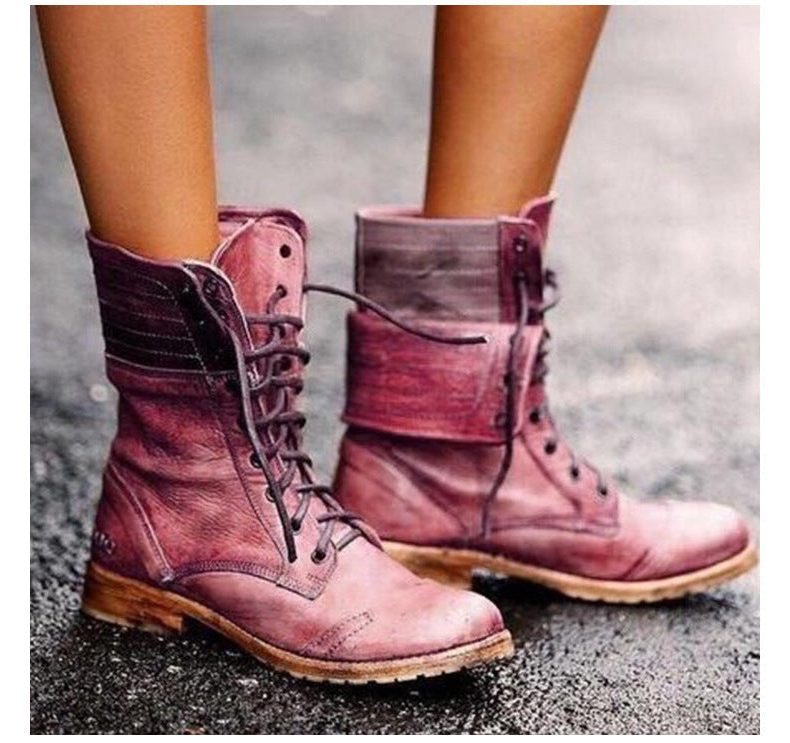 Lace-Up Mid-Calf Boots for Women - Red