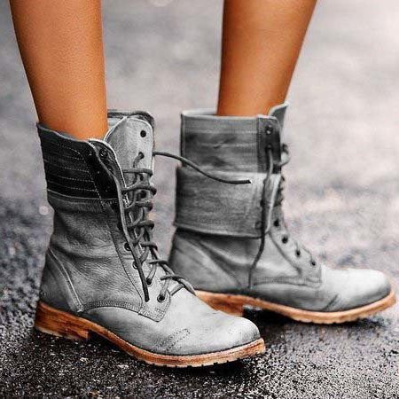 Lace-Up Mid-Calf Boots for Women - Grey