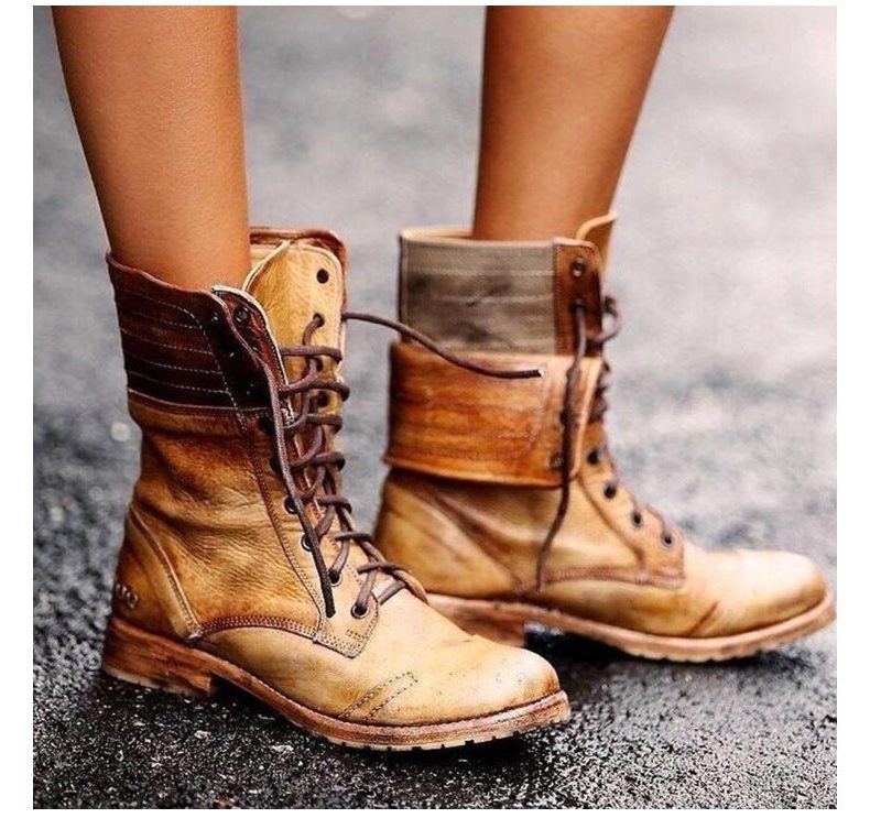 Lace-Up Mid-Calf Boots for Women - Khaki