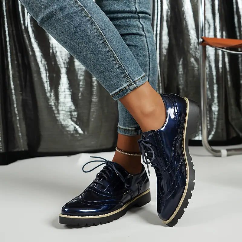 Lace-Up Patent Leather Oxford Shoes for Women