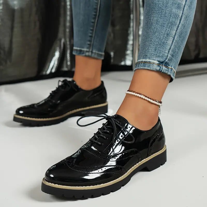 Lace-Up Patent Leather Oxford Shoes for Women - View 2