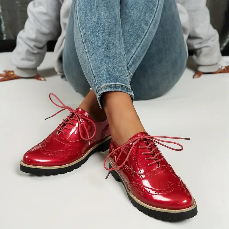 Lace-Up Patent Leather Oxford Shoes for Women - View 3