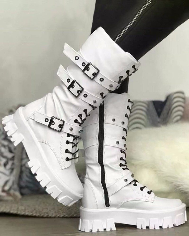 Lace-Up Platform Ankle Boots for Women
