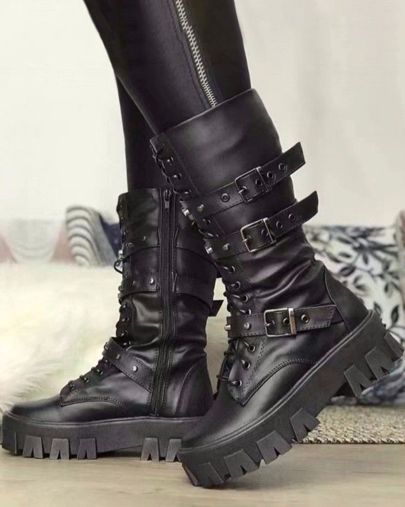 Lace-Up Platform Ankle Boots for Women - View 4